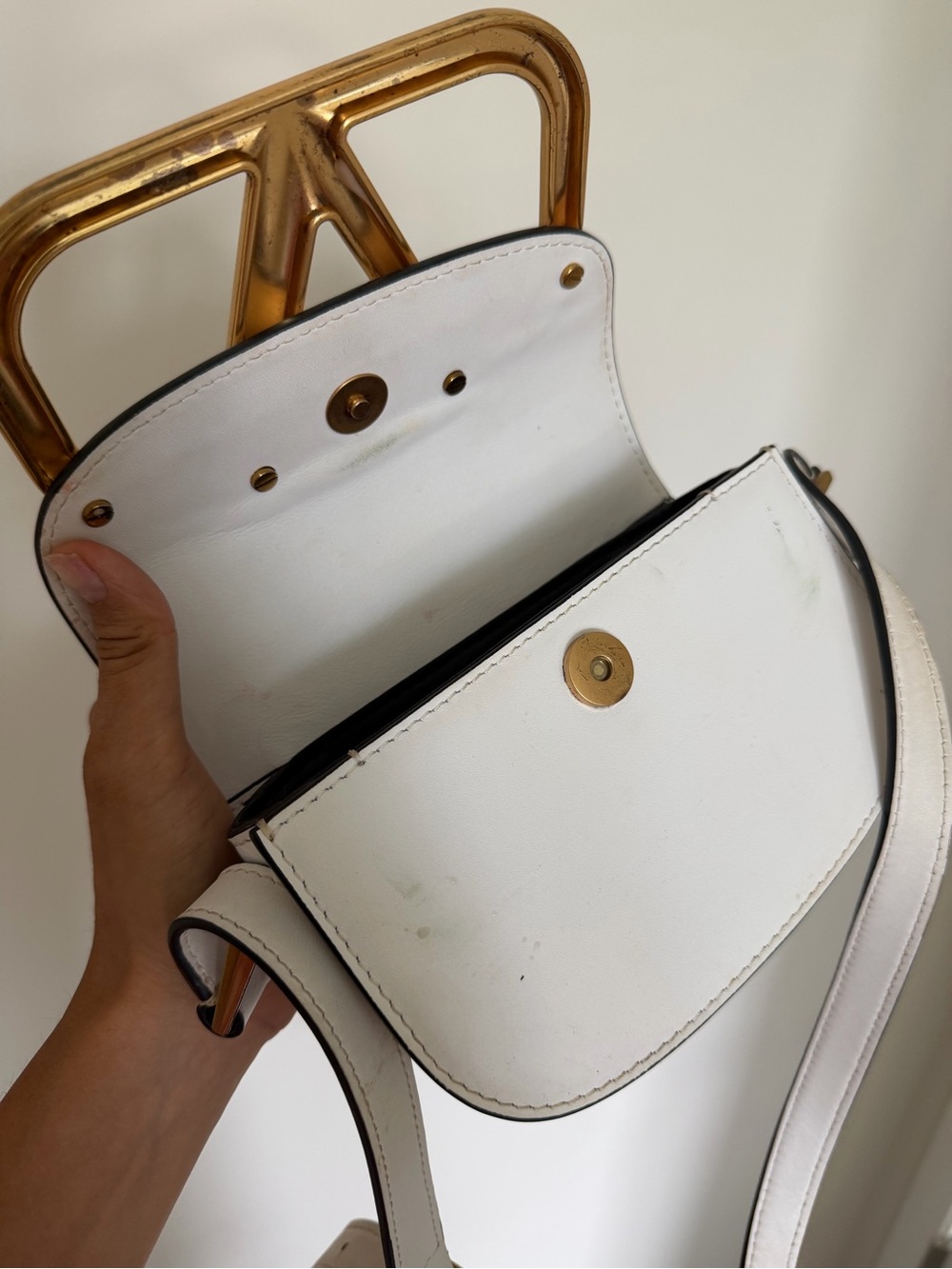 White Leather Crossbody with Gold Logo Accent - Picture 3 of 4